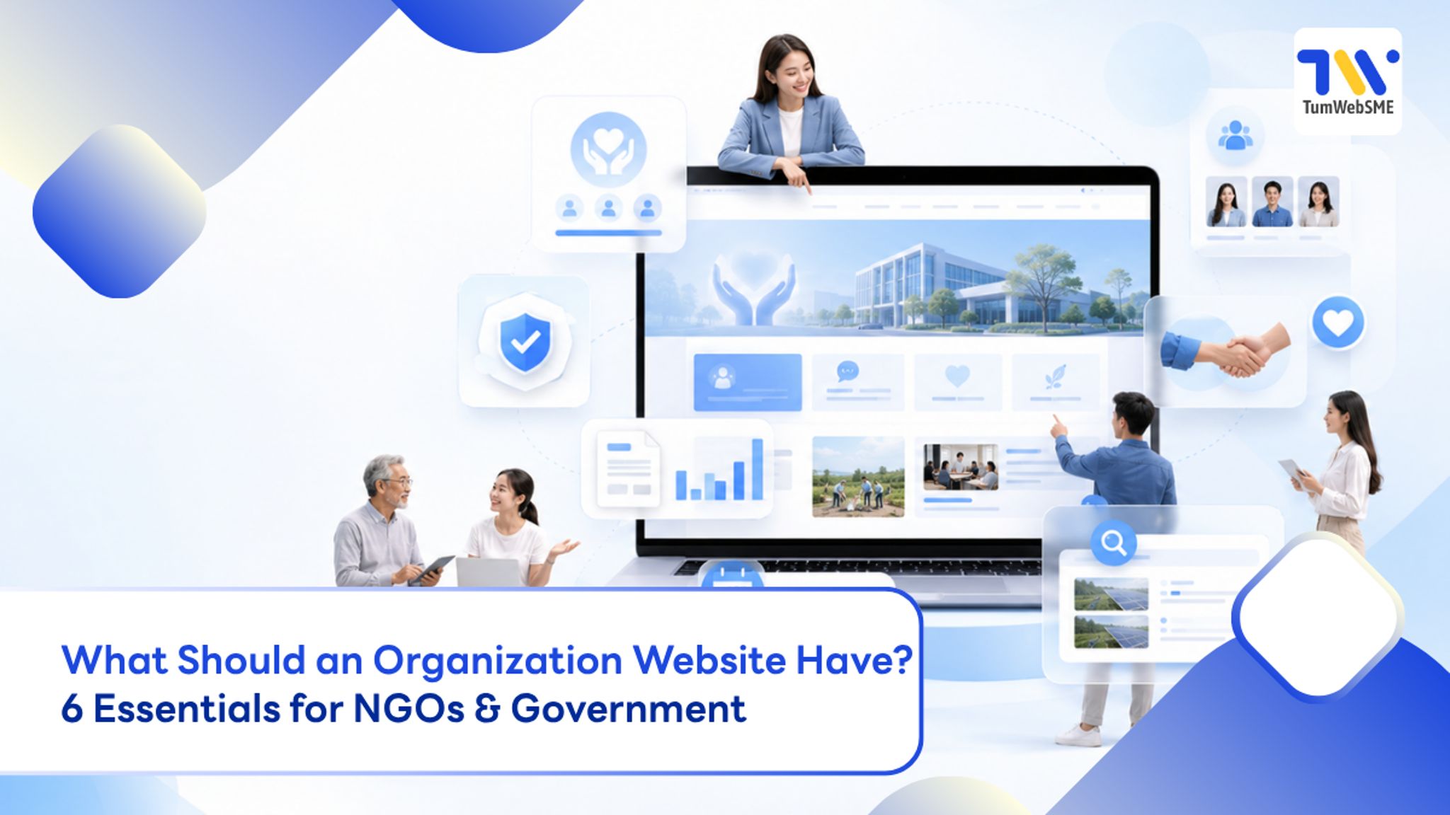 Illustration of 6 essential features for organization, NGO, and government websites