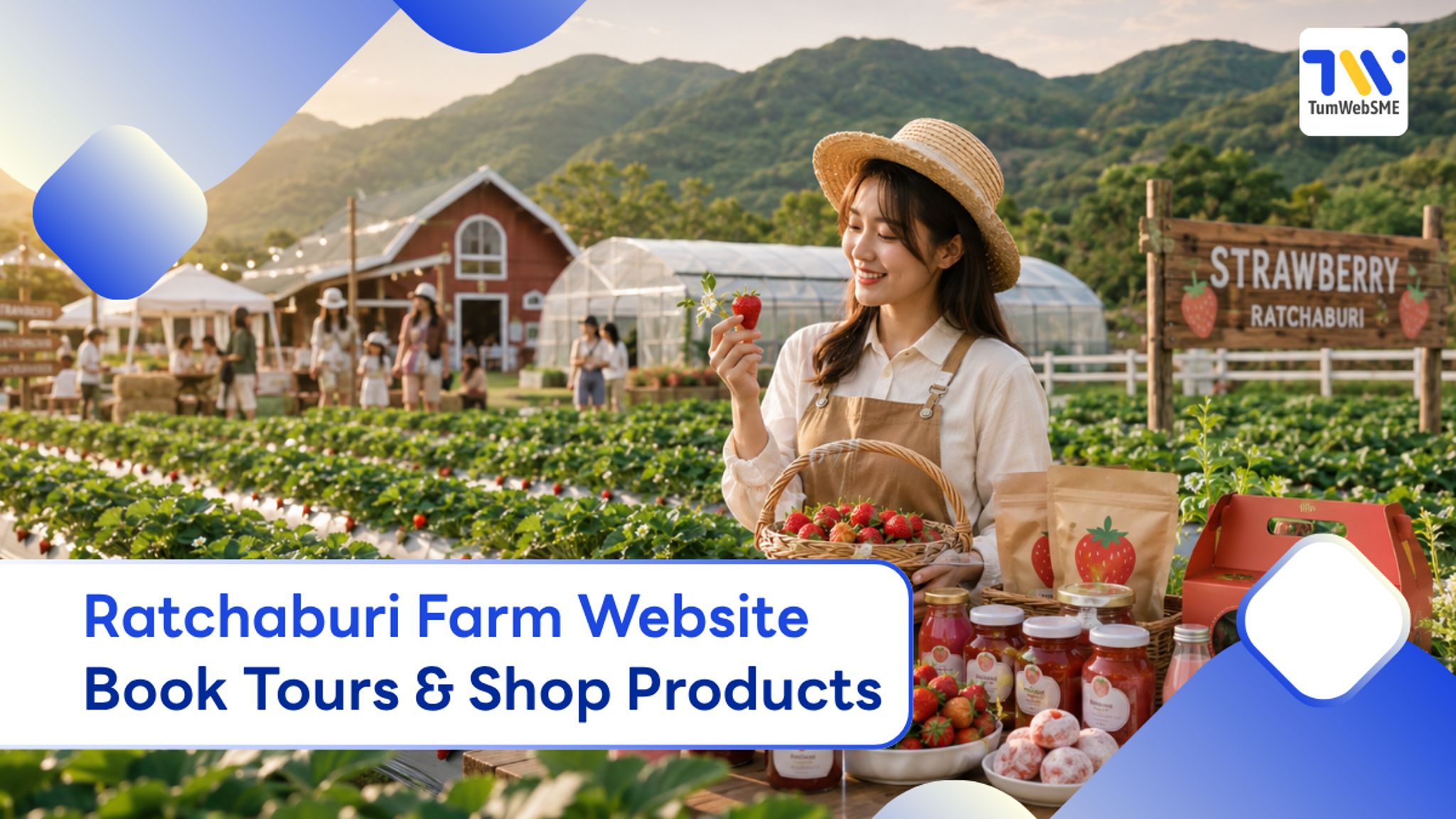 Strawberry farm and agritourism website Ratchaburi featuring online booking and e-commerce system.