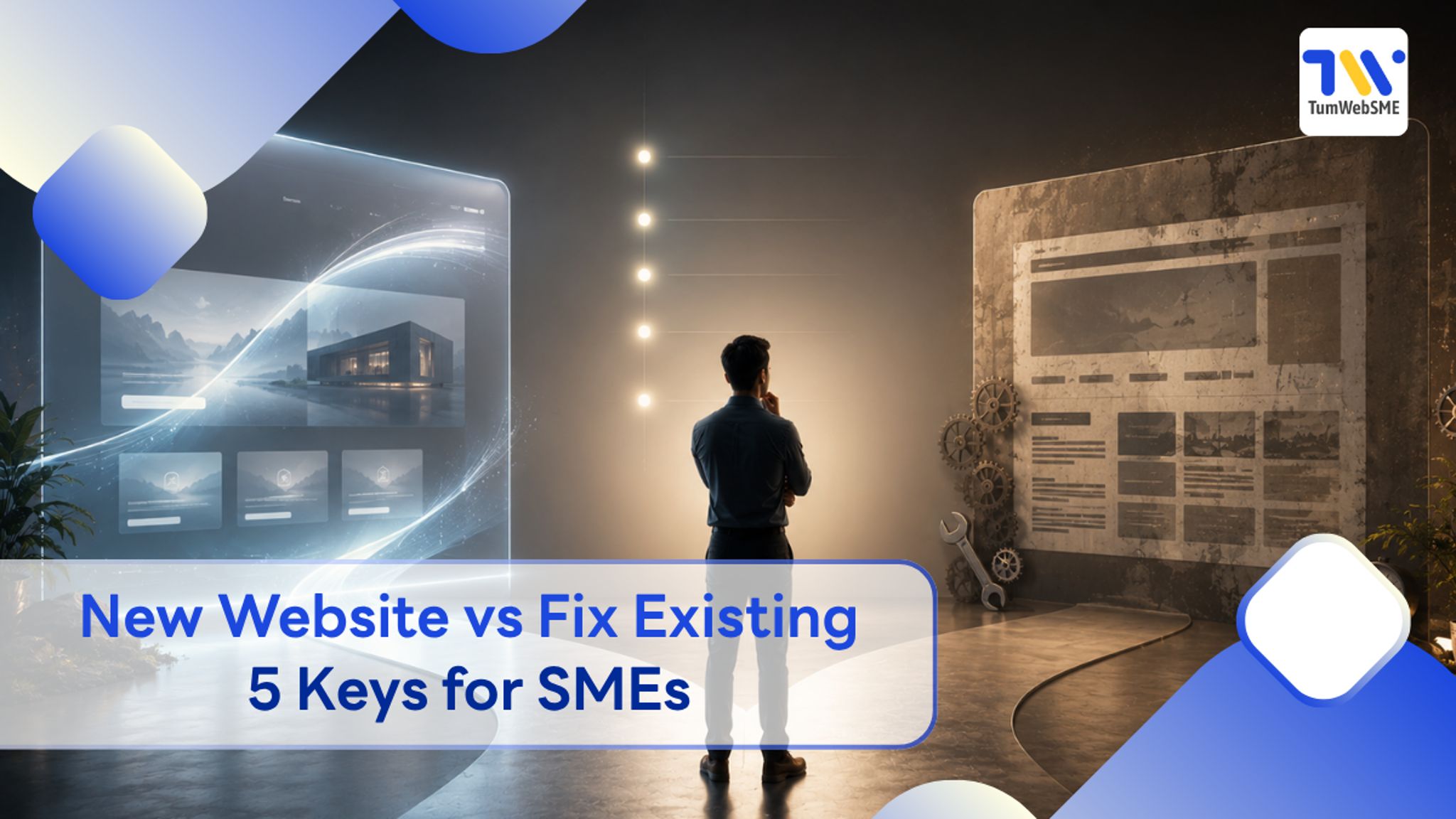 Infographic comparing whether to build a new website or rebuild an existing website for SME businesses.