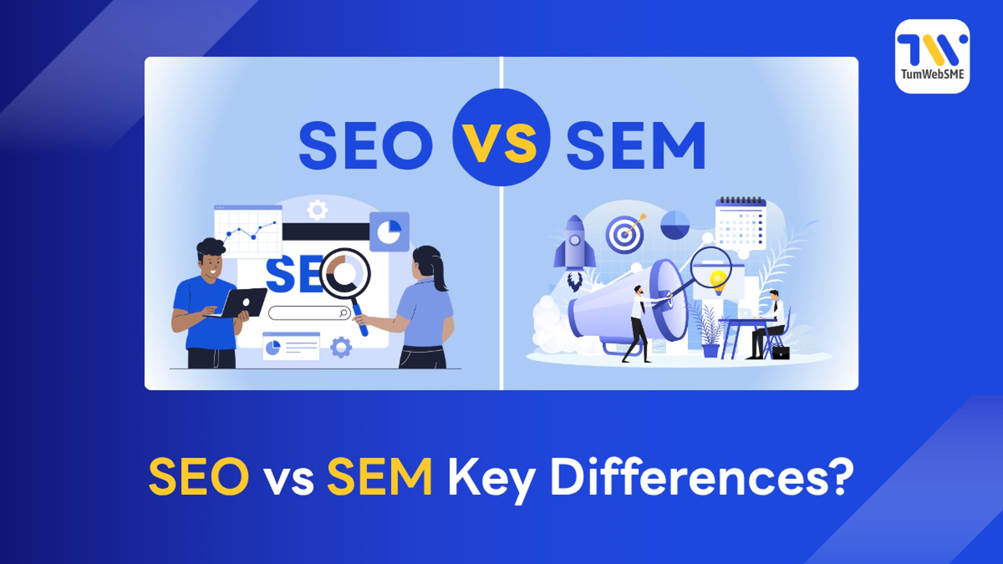 SEO vs SEM comparison infographic for SME business marketing 2026
