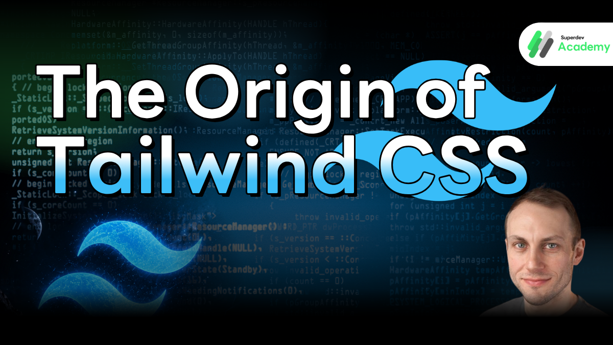 Cover image of "The Journey of Tailwind CSS" featuring the Tailwind logo and Adam Wathan, the creator.