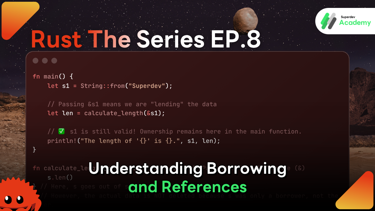 Code examples and Borrow Checker rules.