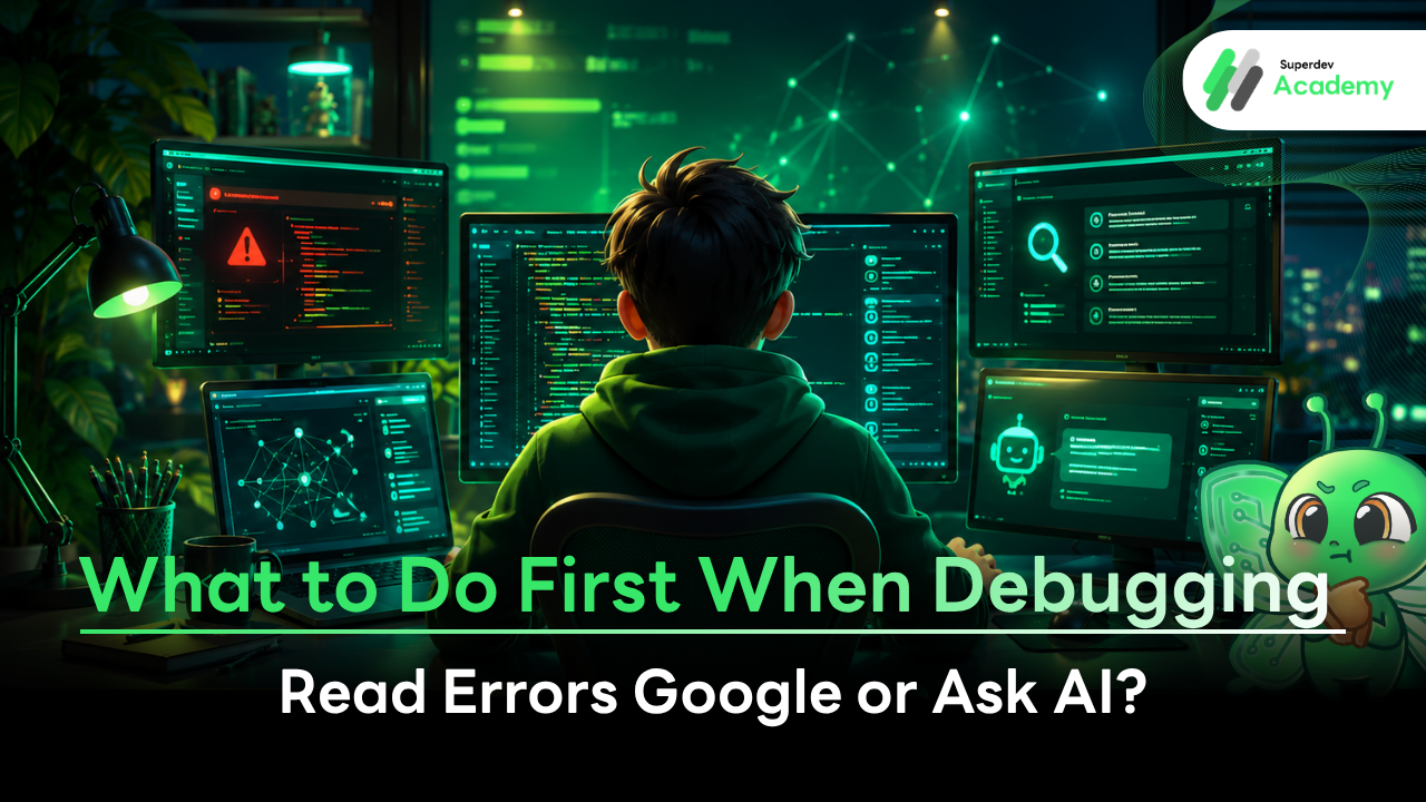 Cover image for article What to do first when debugging: Read Errors, Google, or ask AI.